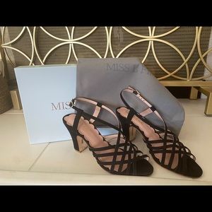 Miss L Fire New in Box Black Suede Strappy Retro Heels Size 38